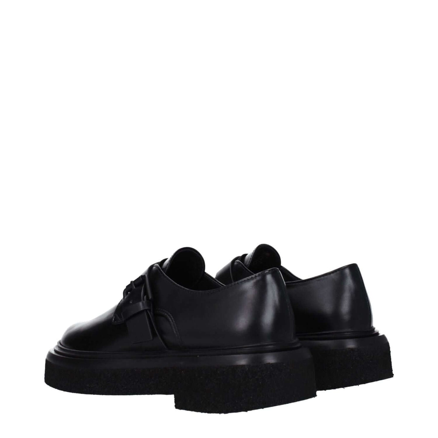 Max Mara Black Leather Oxfords And Derbies with buckle closure and rubber sole, featuring a casual style design with a low flat heel.