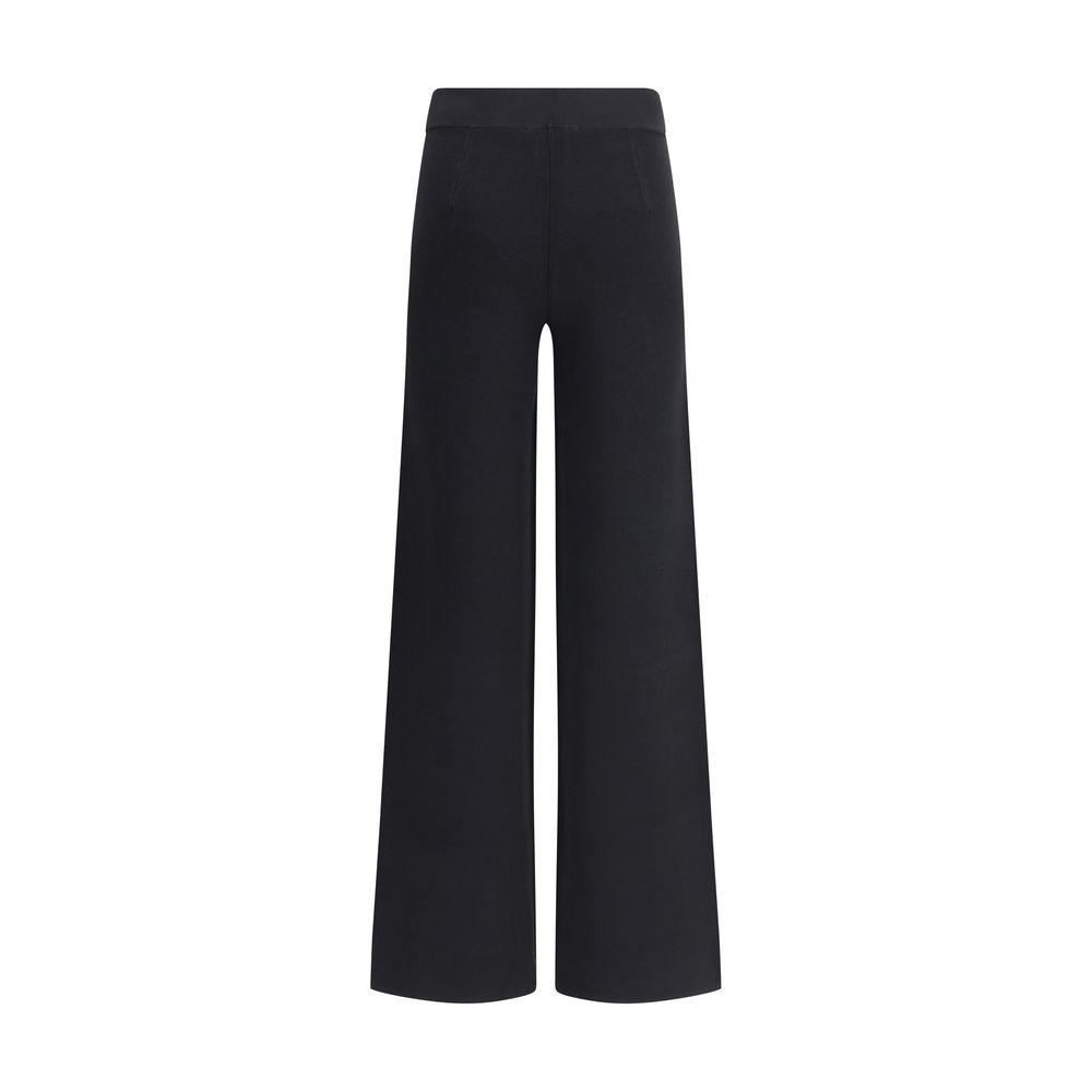 Max Mara Black Viscose Casual Pants with elastic waistband and wide leg design.