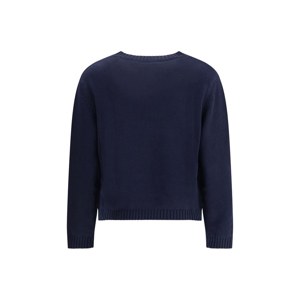 Back view of Max Mara Blue Cotton Sweatshirt with ribbed trim on cuffs and hem for a modern design, part of AW25 collection.