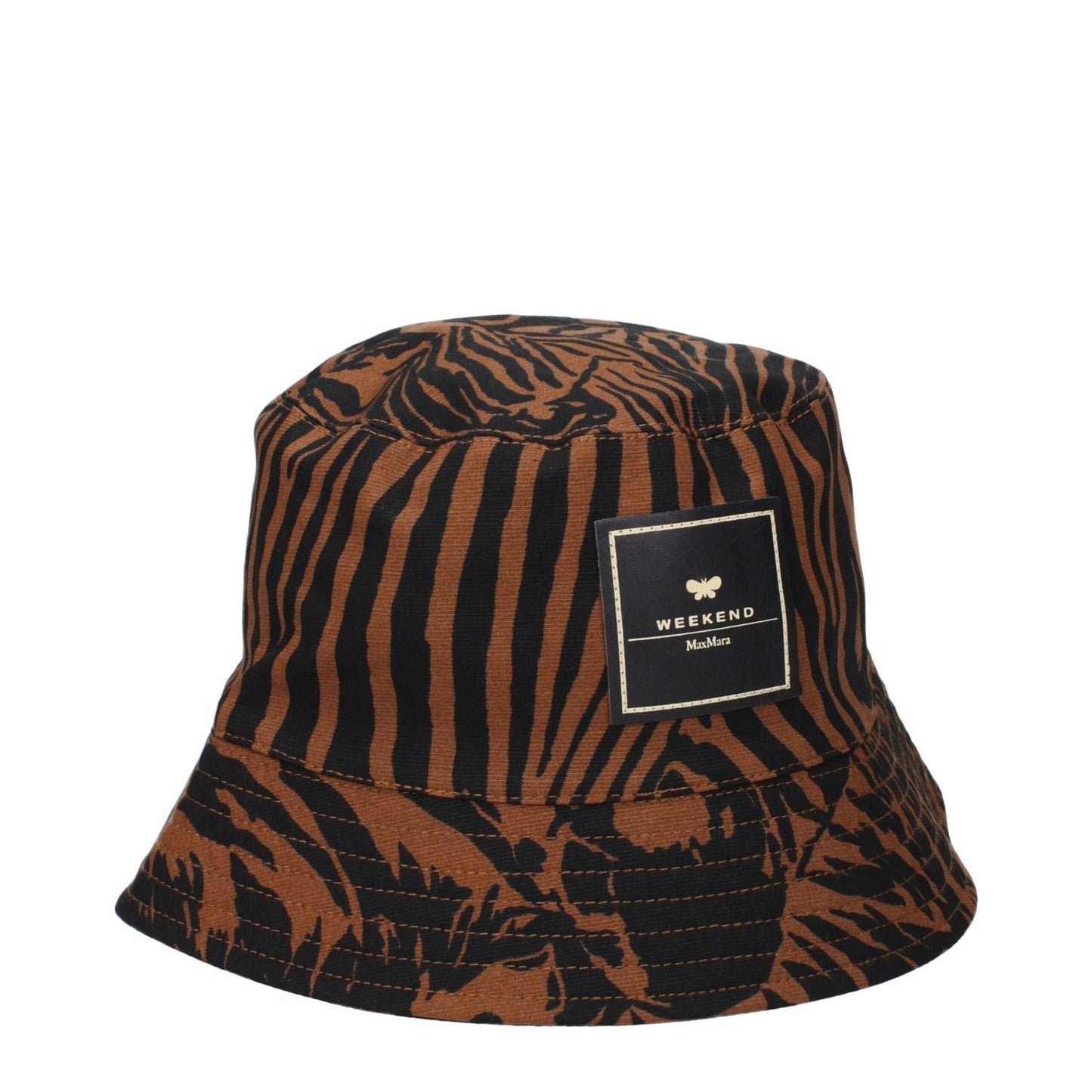 Max Mara Brown Cotton Bucket Hat with front logo and striped design, MPN 2415571065600002, code F84132.
