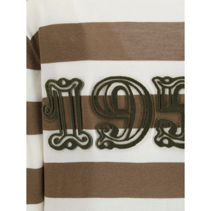 Back detail of Max Mara Brown Fleece Wool Cardigan showing striped 1951 flocked motif, a symbol of the brand's heritage.
