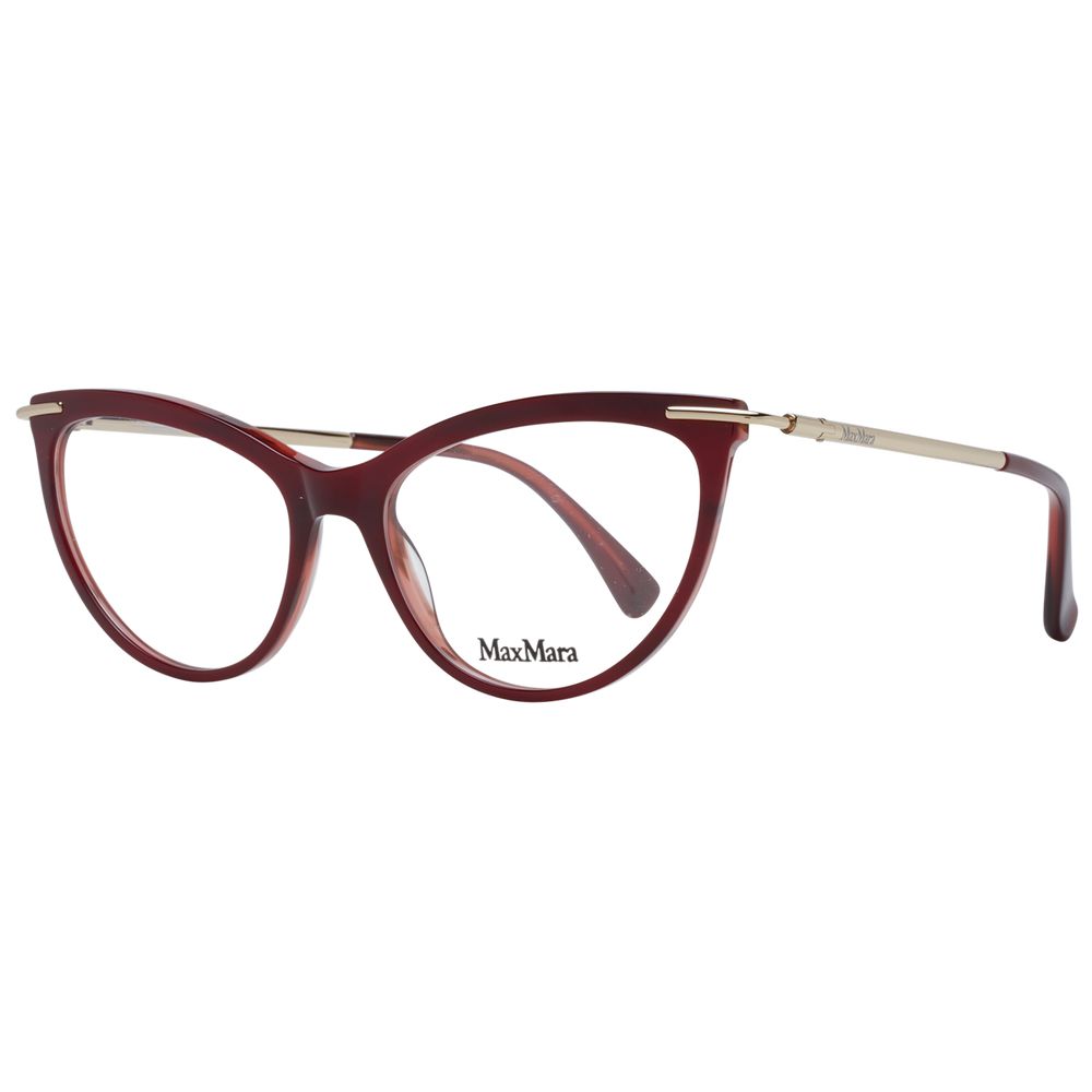 Max Mara Burgundy Women Glasses Frame in full-rim plastic, cat eye style with demo lenses, size 53-16-135, includes branded case.