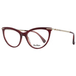 Max Mara Burgundy Women Glasses Frame in full-rim plastic, cat eye style with demo lenses, size 53-16-135, includes branded case.