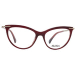 Max Mara Burgundy Women Glasses Frame, full-rim plastic cat eye with demo lenses, includes branded case, size 53-16-135.