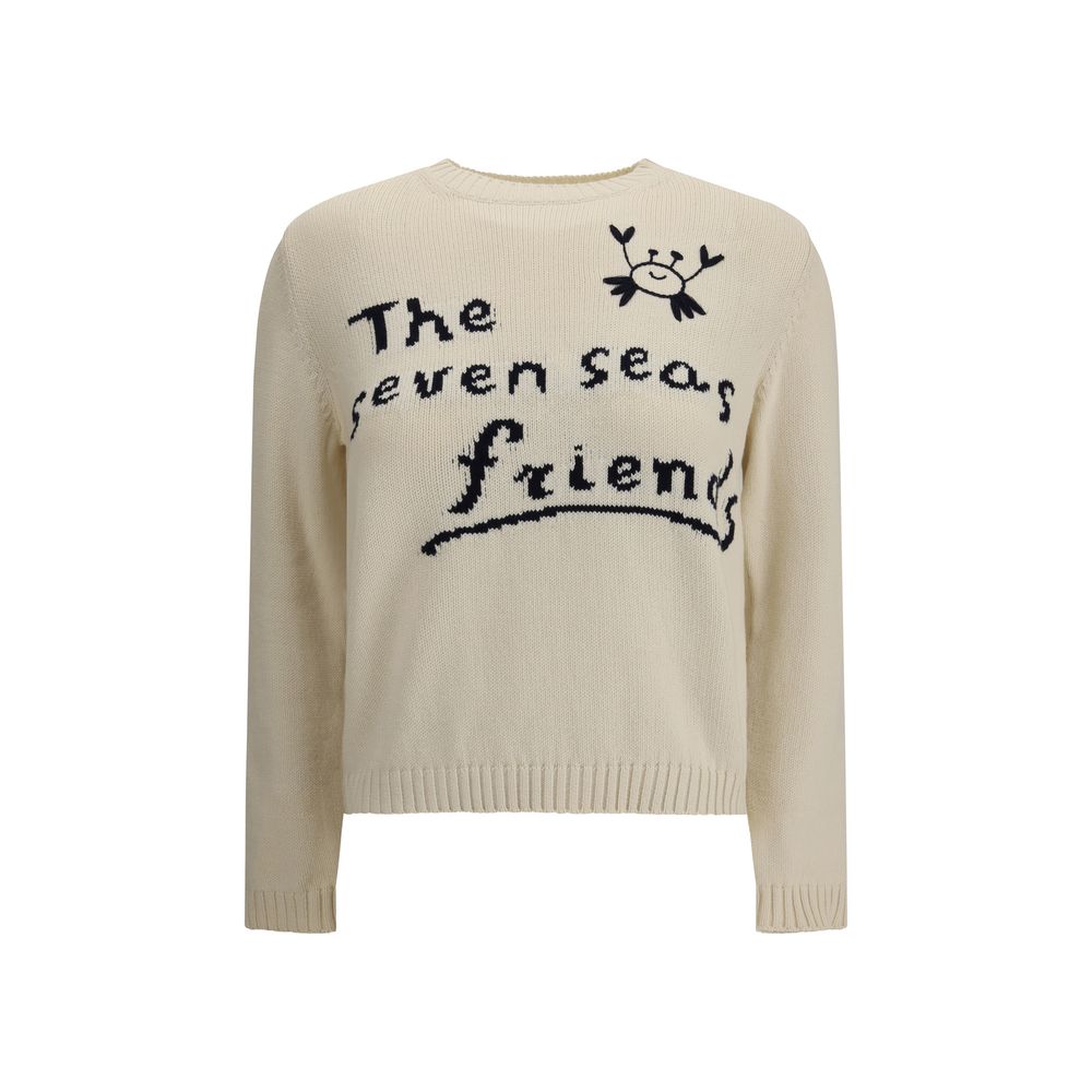 Max Mara Cream Cotton Sweatshirt with jacquard lettering and ribbed trim