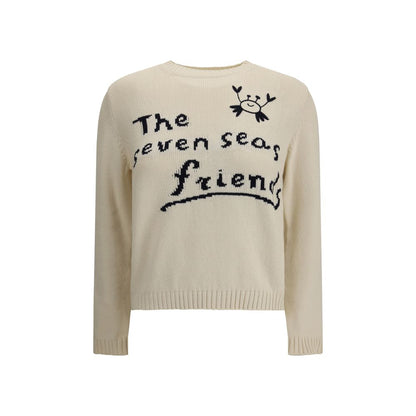 Max Mara Cream Cotton Sweatshirt with jacquard lettering and ribbed trim