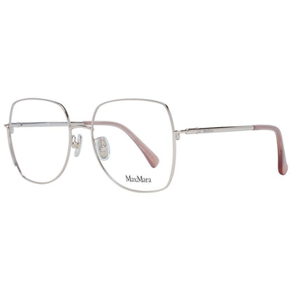 Max Mara Gold Metal Glasses (Frames) for women, full-rim trapezium style with demo lenses and branded case.