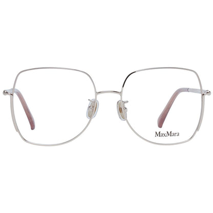 Max Mara Gold Metal Glasses (Frames) for women, full-rim style with gold metal frame and demo lenses, trapezium shape.