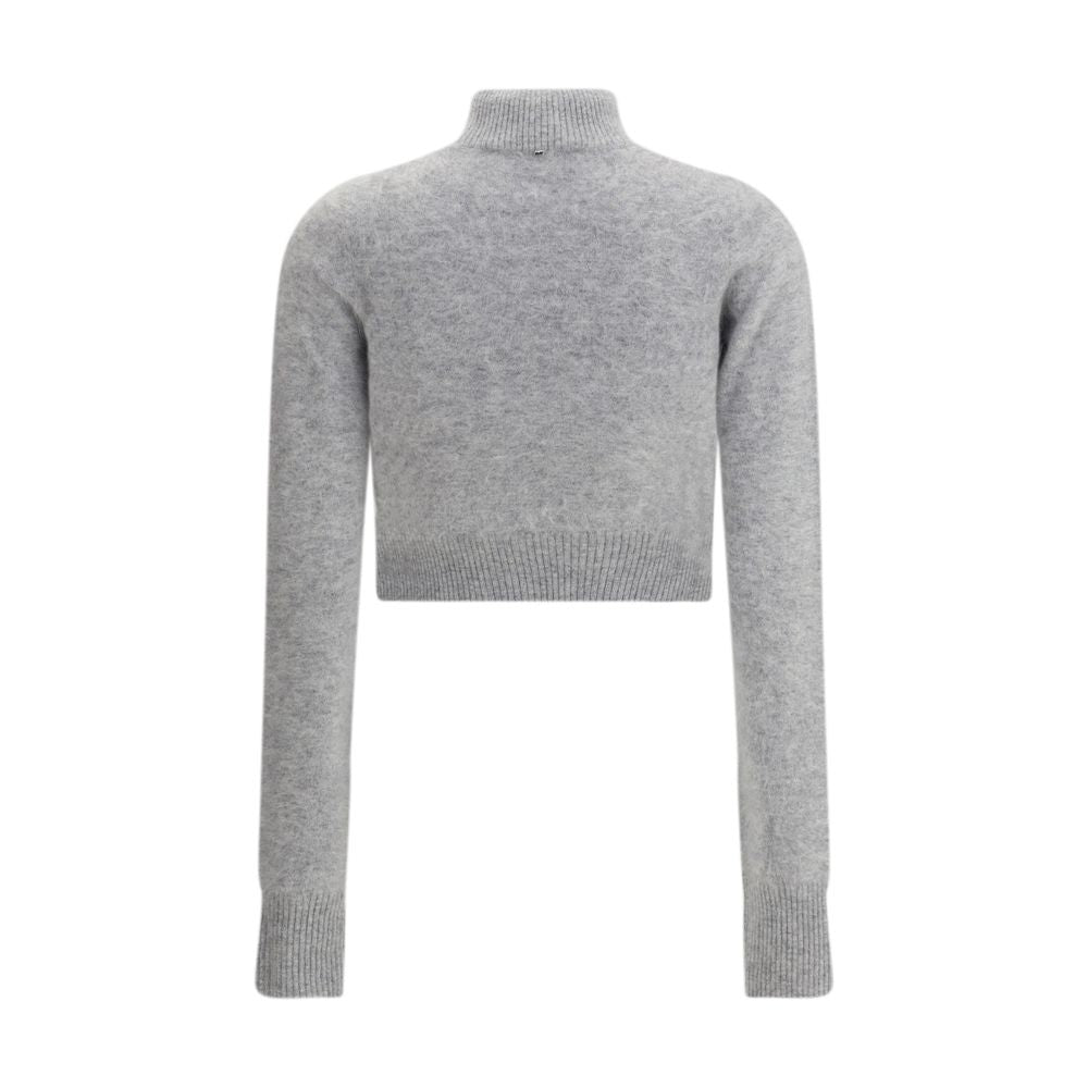 Back view of Max Mara Gray Cashmere Cashmere Sweater, cropped fit with ribbed trim, feminine design for AW25 season.
