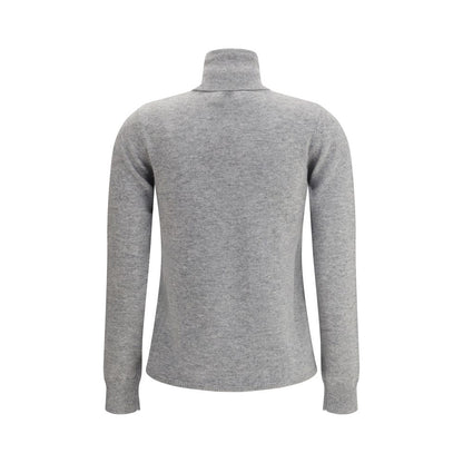 Back view of Max Mara Gray Wool Turtleneck sweater with ribbed cuffs and hem, featuring a soft and elegant design for the AW25 season.