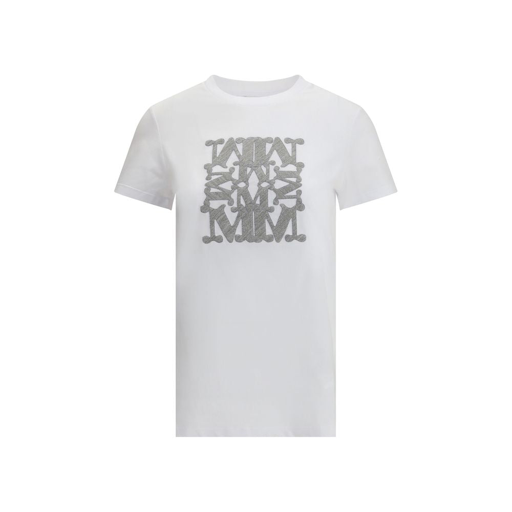 Max Mara White Cotton T-Shirt with embroidered Monogram motif, short-sleeve, crew neck, regular fit, made of soft cotton jersey.