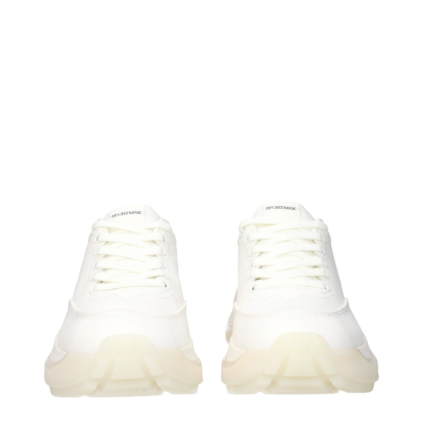 Max Mara White Fabric Chunky Sneakers with front and back logo, MPN 24127610126001, code F84148.