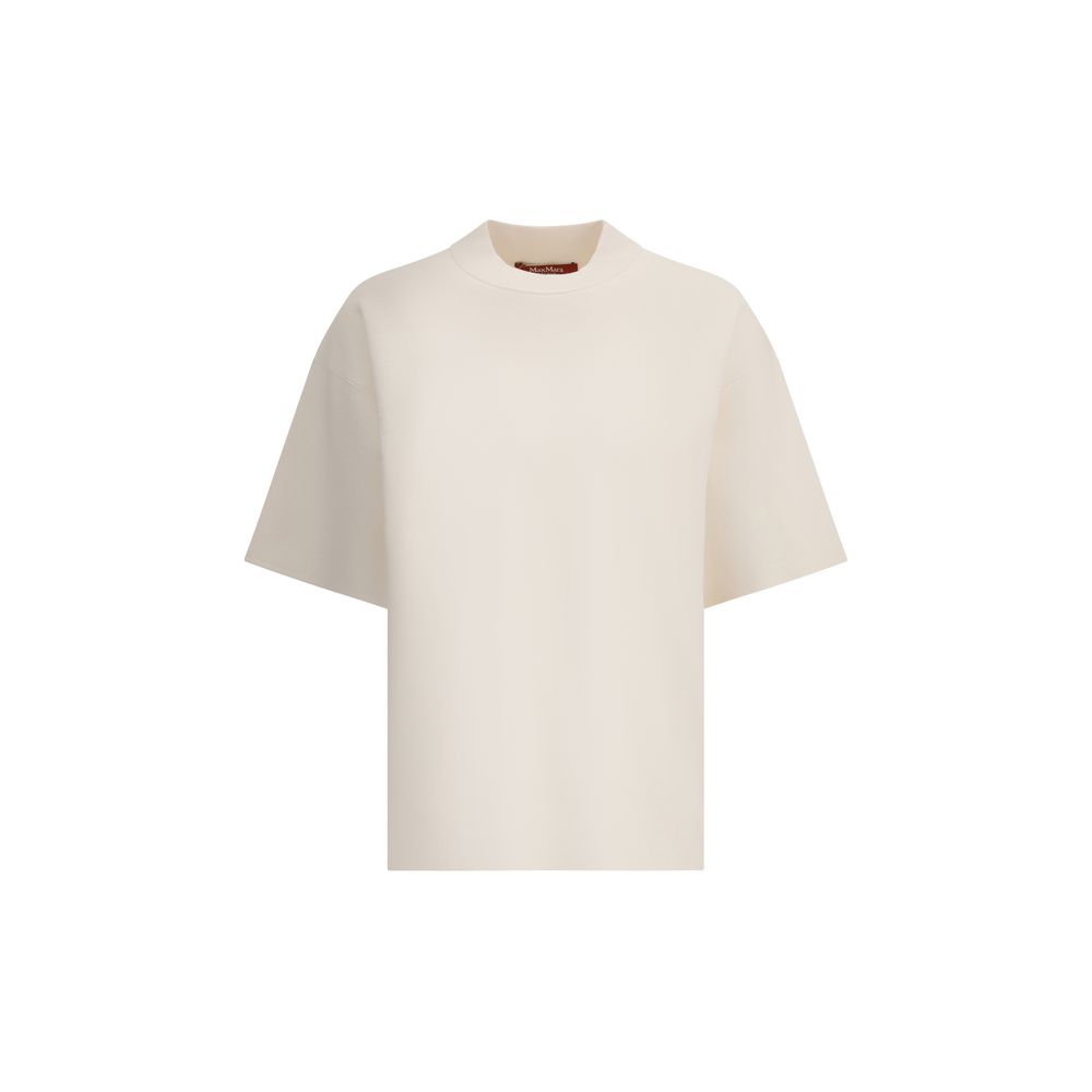 Max Mara White Polyester T-Shirt with ribbed crew neck and monochrome design, perfect for casual and minimal chic looks, AW25 season.