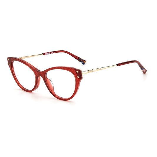 Missoni Burgundy Acetate Frames for women with cat-eye shape, 52/18/145mm dimensions, elegant glasses design.
