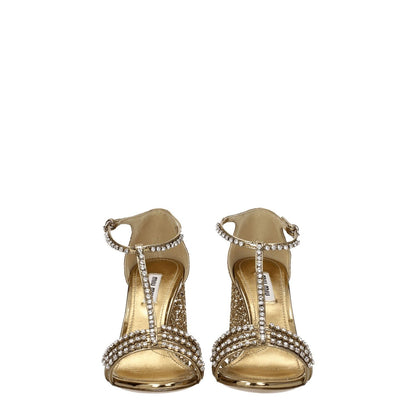 Miu Miu Gold Plastic Platform Sandals with rhinestones, leather sole, buckle closure, high heel, open toe, new collection