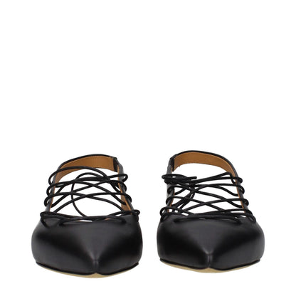 Moschino Black Leather Flats with lace-up design, front view, MPN MA11050C1MMF0000, code F84878