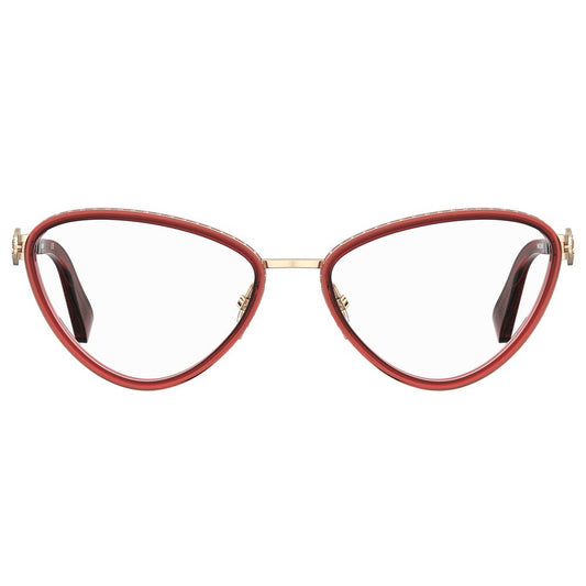 Moschino Burgundy Metal Frames with cat-eye shape, designed for women. Lens/Bridge/Temple dimensions: 54/17/135mm. Stylish and elegant eyewear.