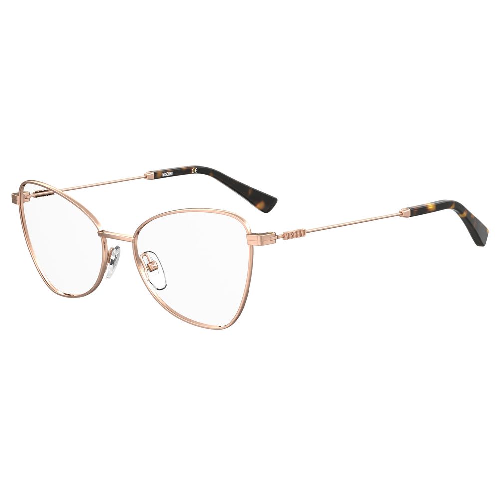Moschino Gold Metal Frames women eyewear with gold color and metal material, lens/bridge/temple size of 52/16/140 mm