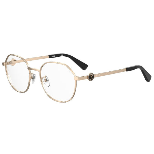 Moschino Rose Gold Metal Frames eyewear with metal construction and rose gold finish, lens size 52/18/140mm for women.