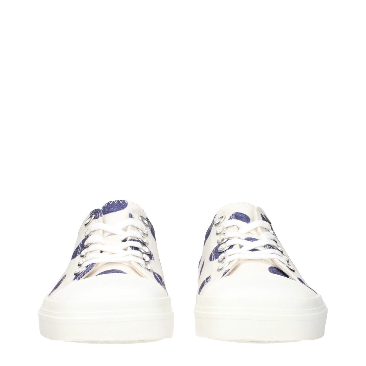 Moschino White Fabric Low Top Sneakers with back logo detail, showing front view.
