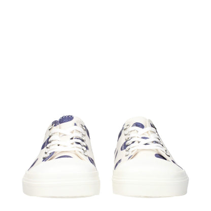 Moschino White Fabric Low Top Sneakers with back logo detail, showing front view.
