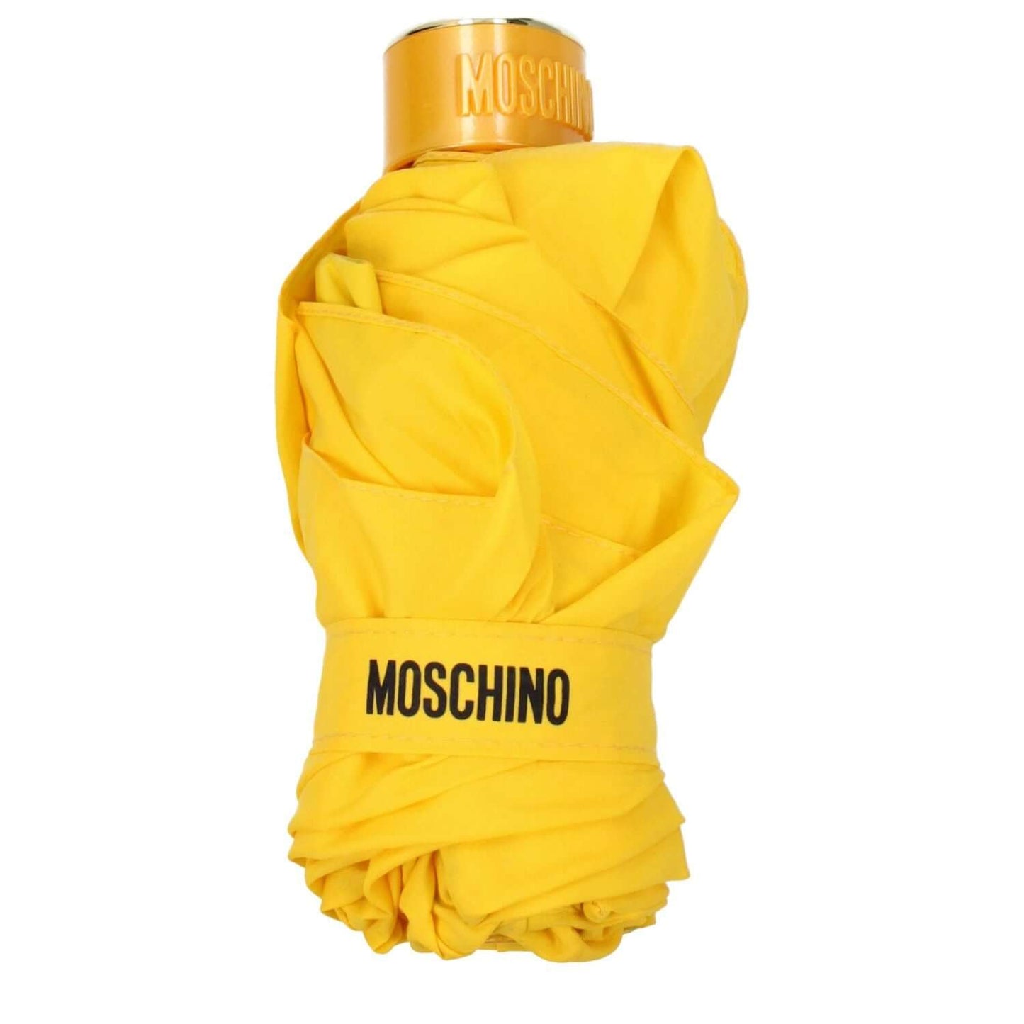 Moschino Yellow Polyester Umbrella with logo and clip closure, casual style.
