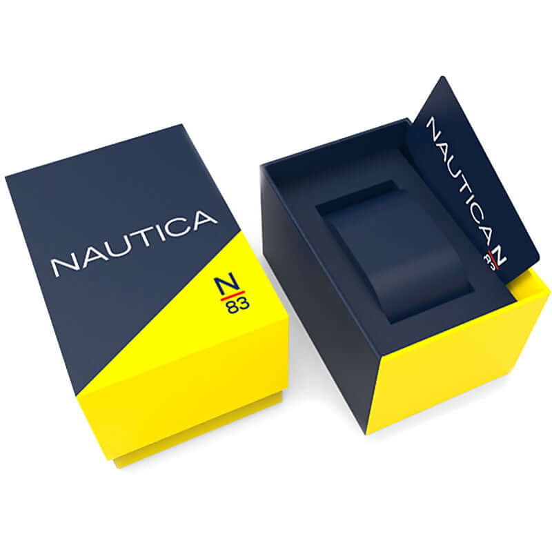 Official packaging for NAUTICA Mod. NAPABS904 in navy and yellow box.