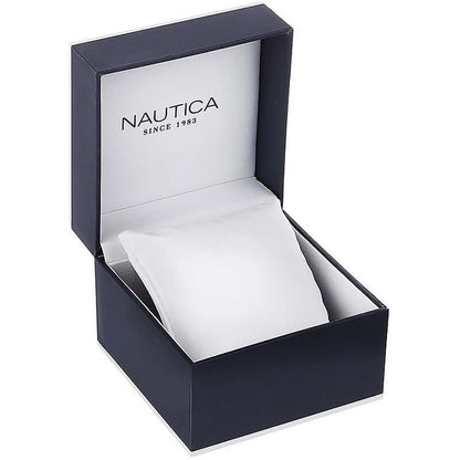 Official box for NAUTICA Mod. NAPFWS307 watch, sleek design with removable cushion for secure storage.