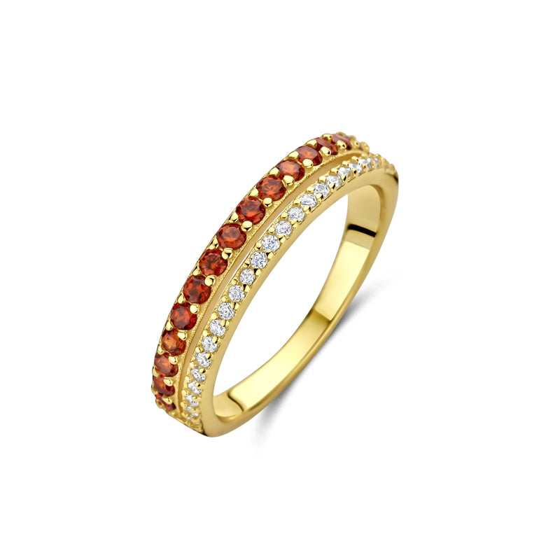 NEW BLING Mod. 9NB-1578-54 gold ring with red and clear gemstones