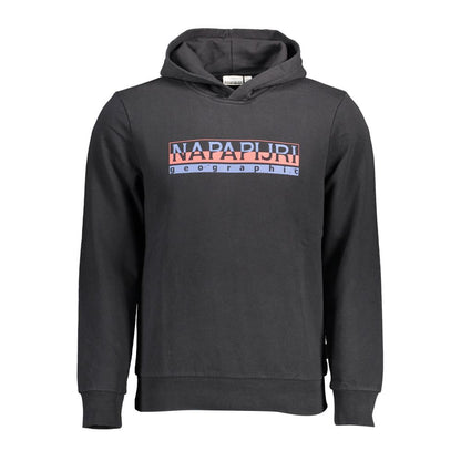 Napapijri Black Cotton Men Hoodie with iconic logo print; perfect for urban style and comfort.