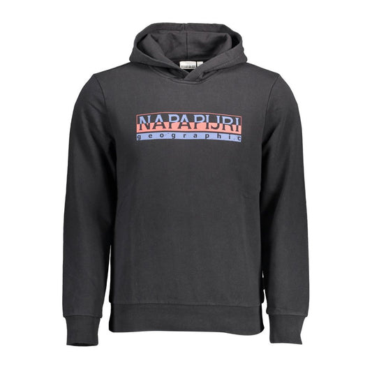 Napapijri Black Cotton Men Hoodie with iconic logo and long sleeves, perfect for urban fashion and comfort. Ideal for modern trendsetters.