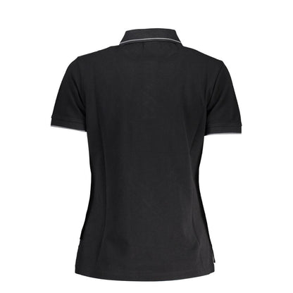Back view of Napapijri Black Cotton Women Polo Shirt showcasing sleek design and iconic embroidery.