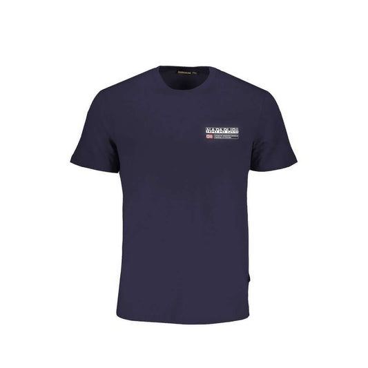 Napapijri Blue Cotton T-Shirt with short sleeves, round neck, logo print, ideal for casual wear.