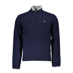 Napapijri Blue Fabric Sweater featuring long sleeve design, zip, and embroidered logo.