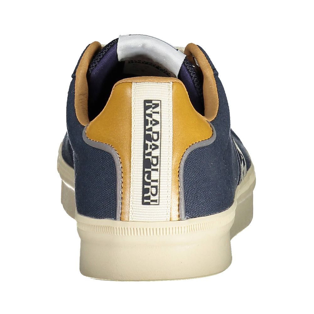 Rear view of Napapijri Blue Polyester Men Sneaker showcasing the iconic brand logo and stylish design.