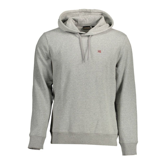 Napapijri Gray Organic Cotton Men Sweater with iconic logo applique, showcasing high-end fashion and casual sophistication in cozy style.