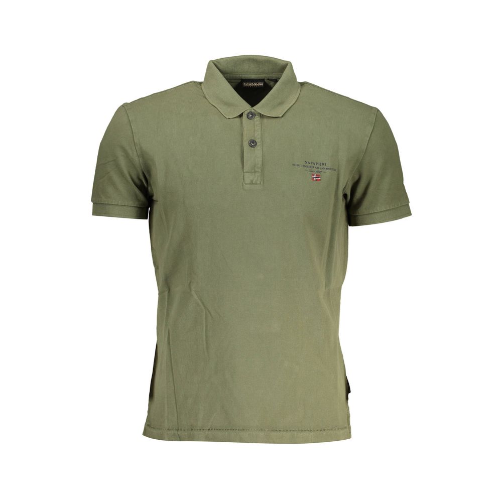 Napapijri Green Cotton Men Polo Shirt with short sleeves, featuring embroidery detail and iconic logo, perfect for a modern, sophisticated style.