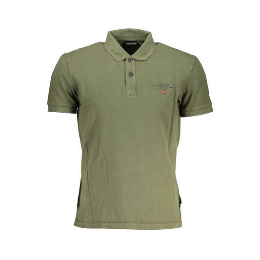 Napapijri Green Cotton Men Polo Shirt with short sleeves, featuring embroidery detail and iconic logo, made from cotton.