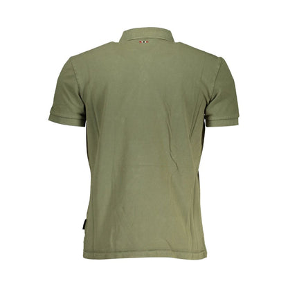 Napapijri Green Cotton Men Polo Shirt with embroidery detail, back view showcasing sophisticated design and high-end style.