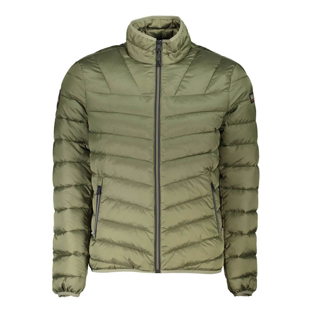 Napapijri Green Polyamide Men Jacket with zip closure and versatile pockets, featuring stylish design for the modern explorer.
