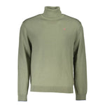 Napapijri Green Wool Sweater with long sleeves, turtleneck, and logo embroidery.