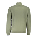 Napapijri Green Wool Sweater with turtleneck and logo embroidery, featuring long sleeves, perfect for cozy and stylish wear.