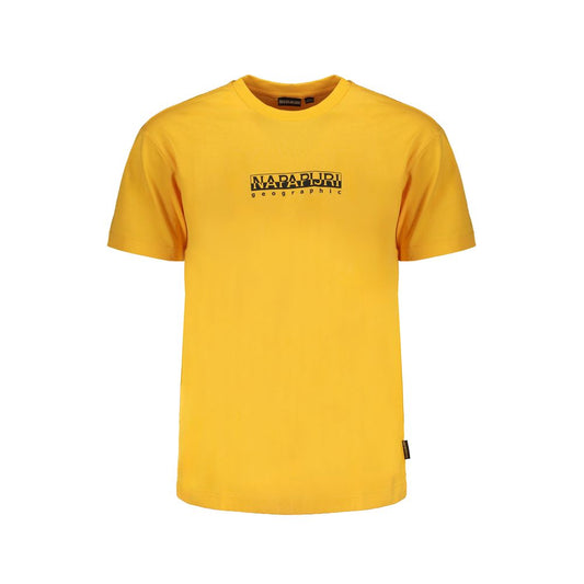 Napapijri Orange Cotton T-Shirt with short sleeves, loose fit, crew neck, and logo print on front.