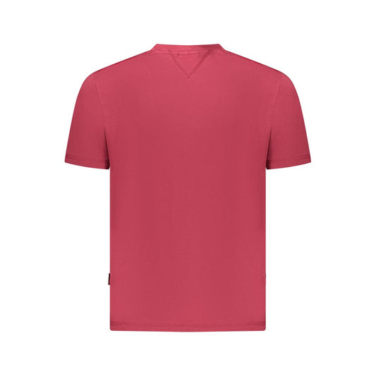 Back view of Napapijri Red Cotton Men T-Shirt showcasing organic cotton fabric.