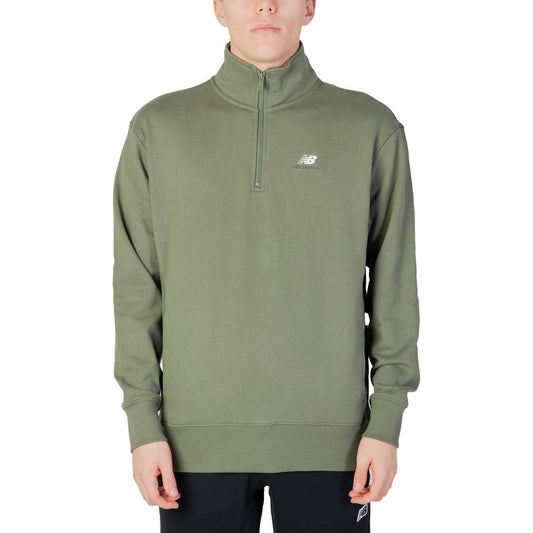 Man wearing New Balance Green Cotton Sweatshirt with half-zip and high collar.