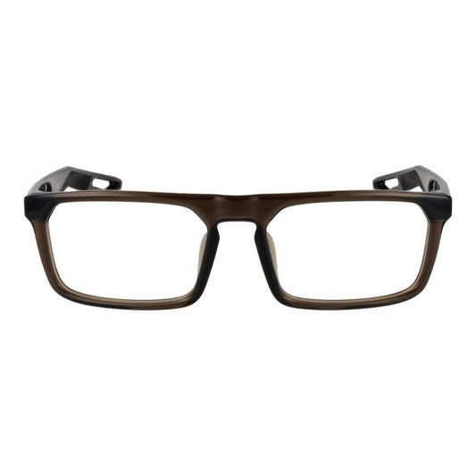 Nike Beige Unisex Glasses Frame in stainless steel with rectangular full-rim design and brown color.