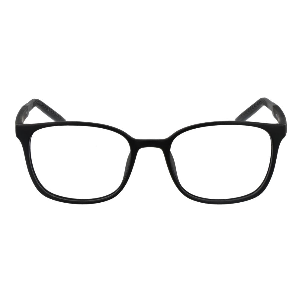 Nike Black Unisex Glasses Frame, full-rim, stainless steel, square design, demo lenses, size 52-18-145, black color.