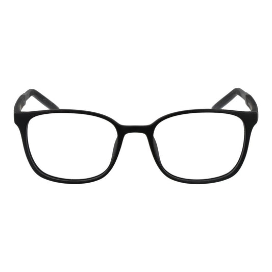 Nike Black Unisex Glasses Frame, full-rim, stainless steel, square design, demo lenses, size 52-18-145, black color.