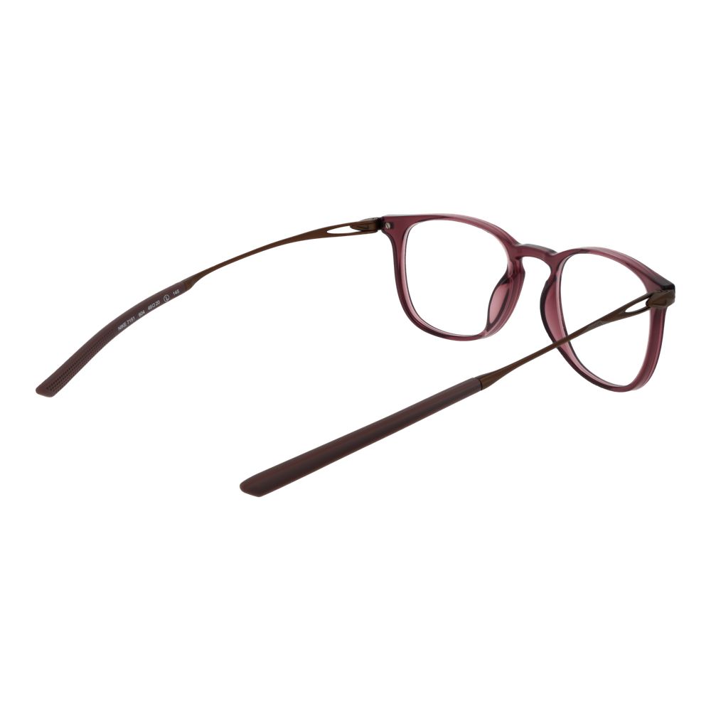 Nike Brown Unisex Glasses Frame in titanium, full-rim design, round style, rose and brown color, demo lenses, size 49-20-145.