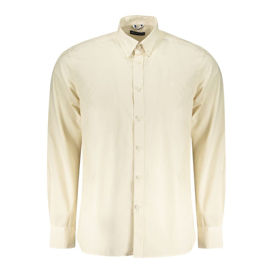 North Sails Beige Cotton Men Shirt with button-down collar and 2-button cuffs, elegant design for sophisticated style.